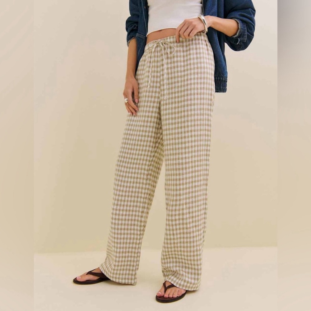 Reformation Petites Small Dunes Check Olina Linen Pant, NWT, SP
